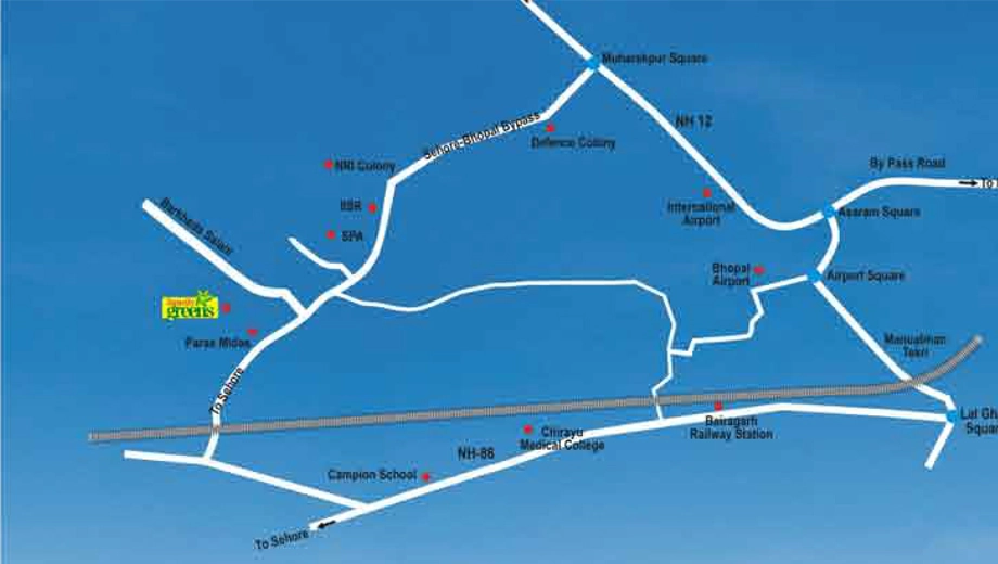 Location of Global Suncity Greens in Bhauri, Bhopal - Image 436656