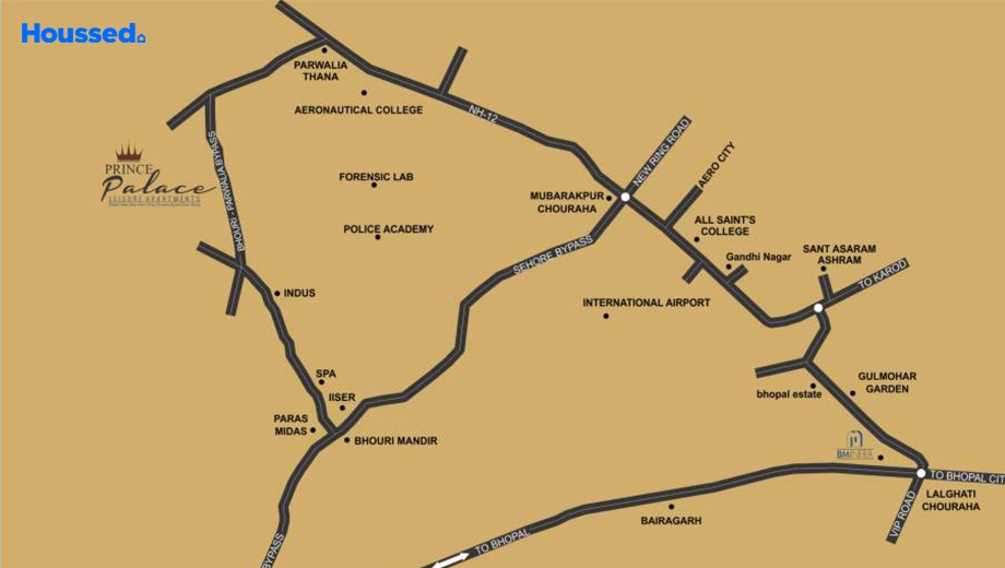 Location of BM Prince Palace in Airport Road, Bhopal - Image 436604