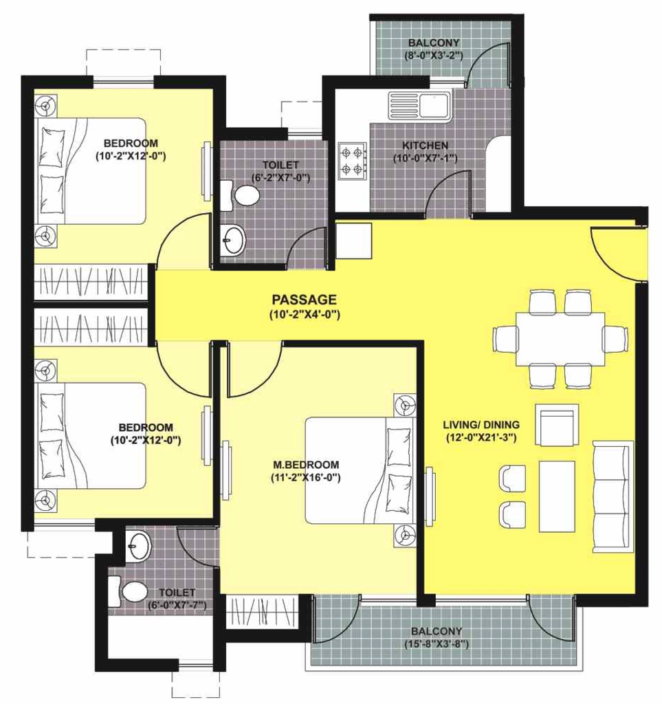 3 BHK Flat in Unitech Unihomes Phase 2 in Bairagarh Chichali, Bhopal - Image 931654