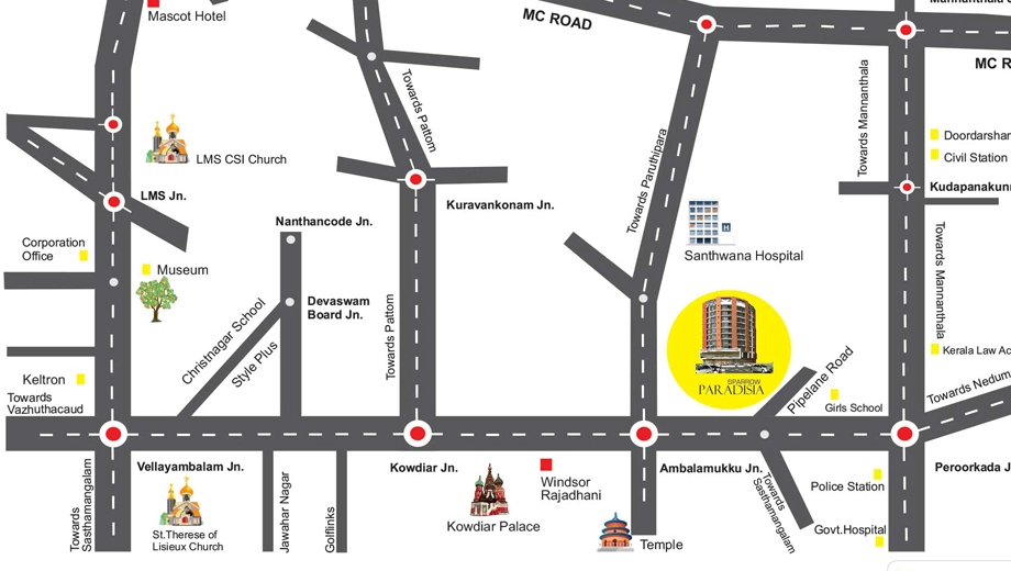 Location of Sparrow Paradisia in Ambalamukku, Thiruvananthapuram - Image 436812
