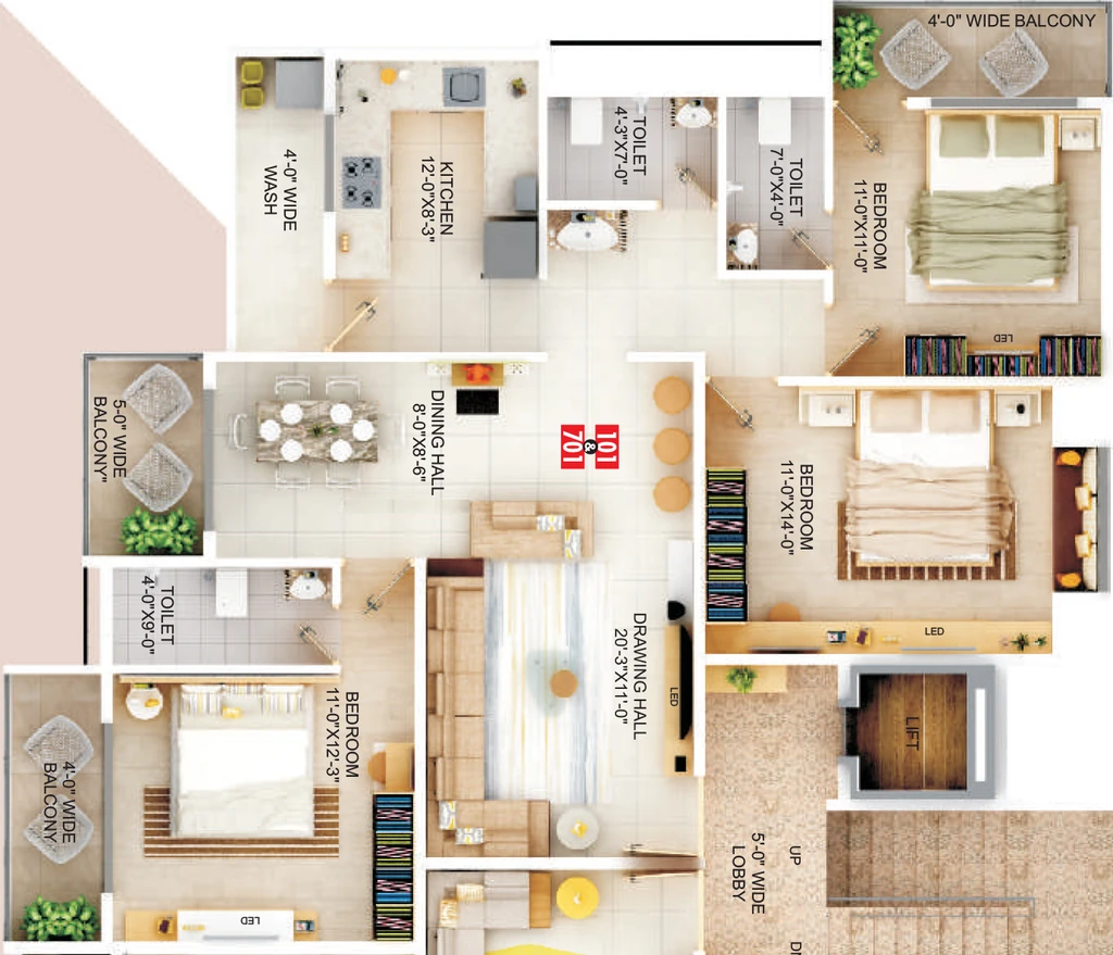3 BHK Flat in Shubh Residency 3 in New Manish Nagar, Nagpur - Image 931715
