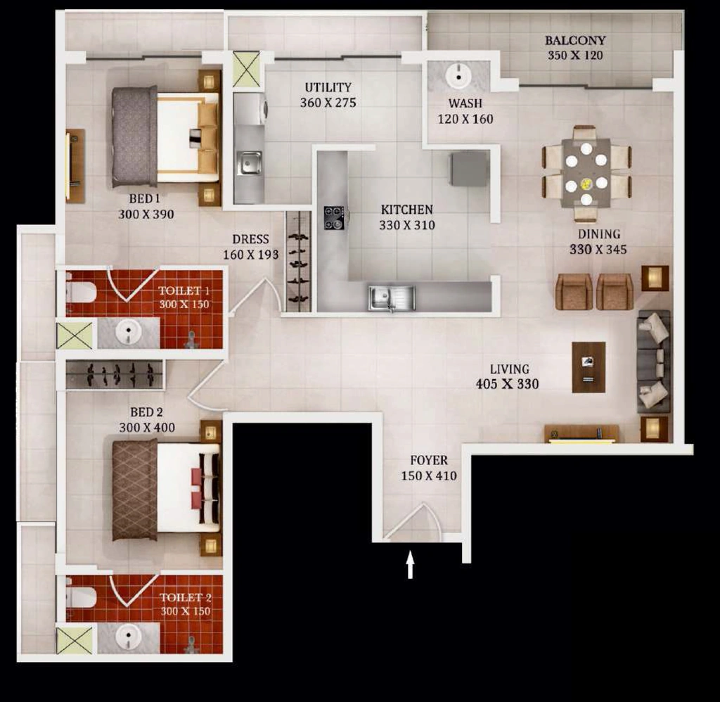 2 BHK Flat in Urbanscape Dynasty in Kuravankonam, Thiruvananthapuram - Image 931745