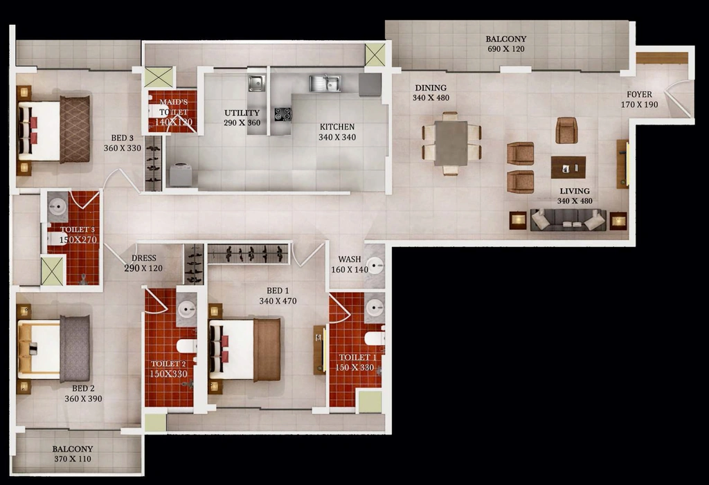 3 BHK Flat in Urbanscape Dynasty in Kuravankonam, Thiruvananthapuram - Image 931749