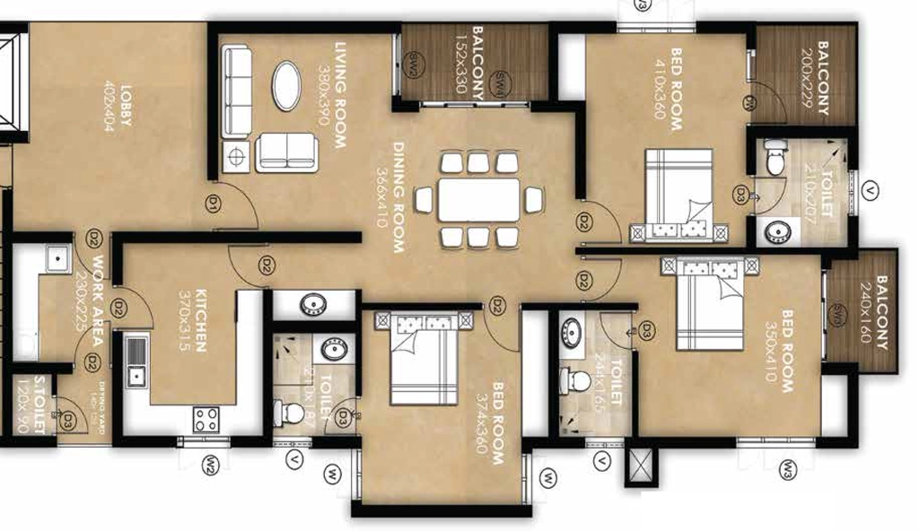 3 BHK Flat in Sree Dhanya La Poshe in Vazhuthacaud, Thiruvananthapuram - Image 931868