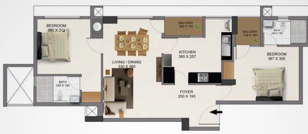 2 BHK Flat in Sree Dhanya Rome in Muttada, Thiruvananthapuram - Image 931883