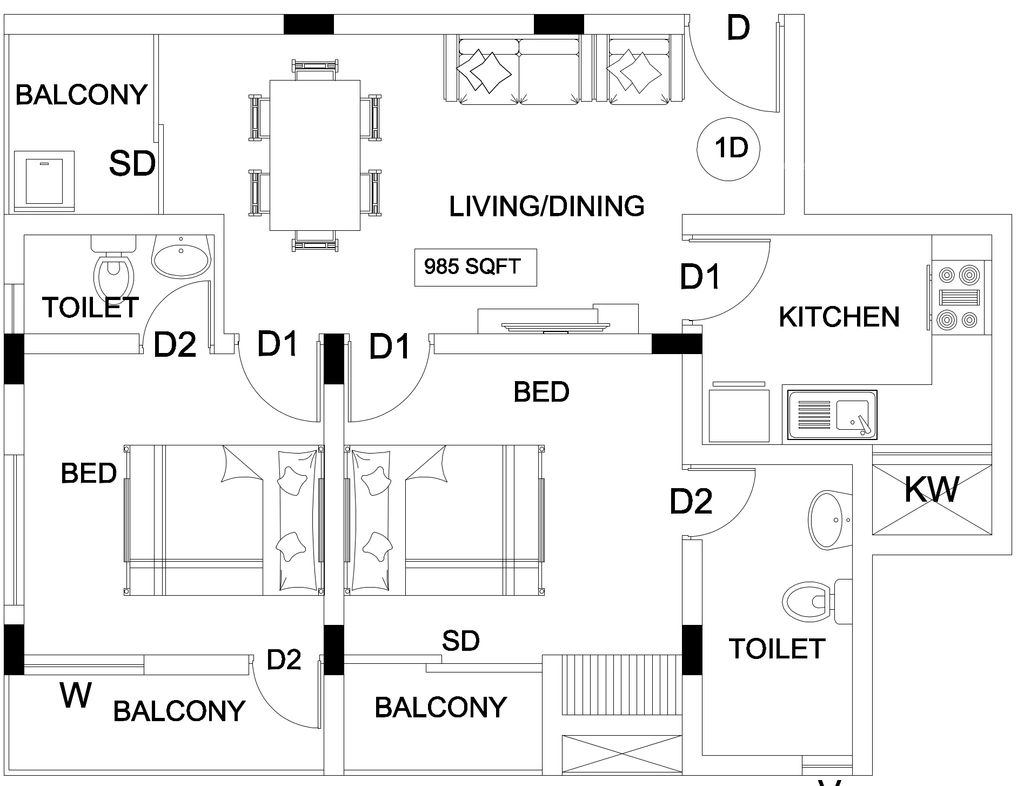 2 BHK Flat in Kalpaka Parkside Apartments in Edappally, Kochi - Image 931917