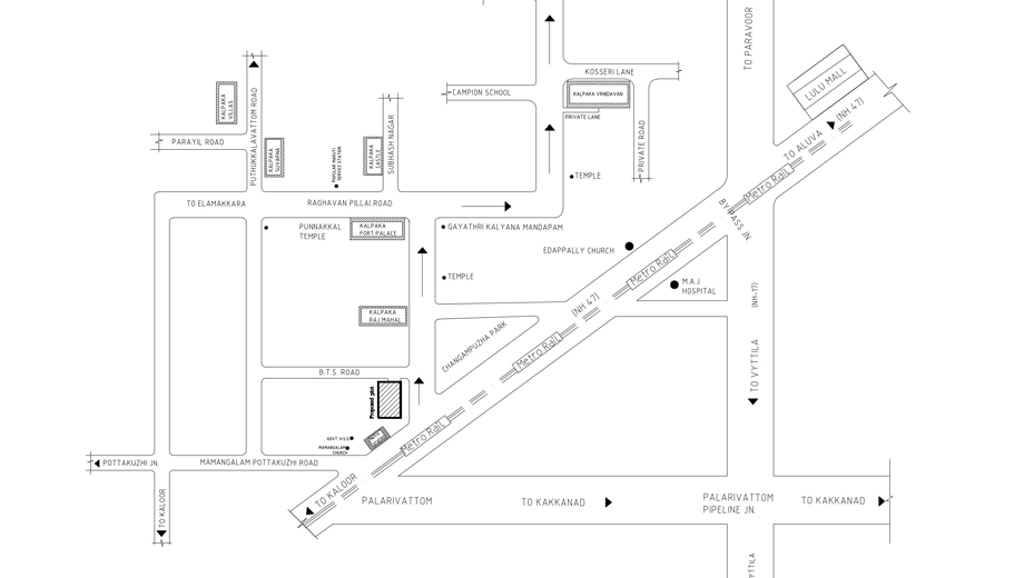 Location of Kalpaka Parkside Apartments in Edappally, Kochi - Image 437427