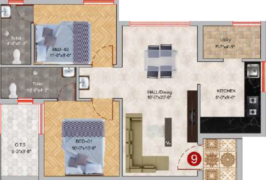 2 BHK Flat in VSK Aara Apartment in Koundampalayam, Coimbatore - Image 931985