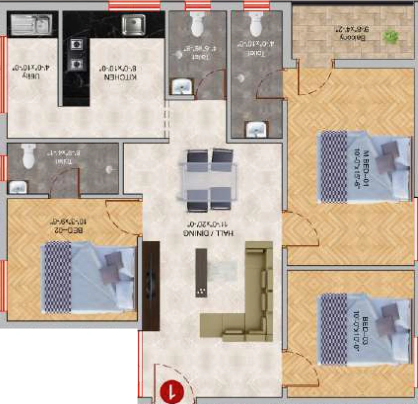 3 BHK Flat in VSK Aara Apartment in Koundampalayam, Coimbatore - Image 931987