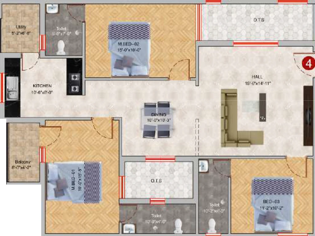 3 BHK Flat in VSK Aara Apartment in Koundampalayam, Coimbatore - Image 931988