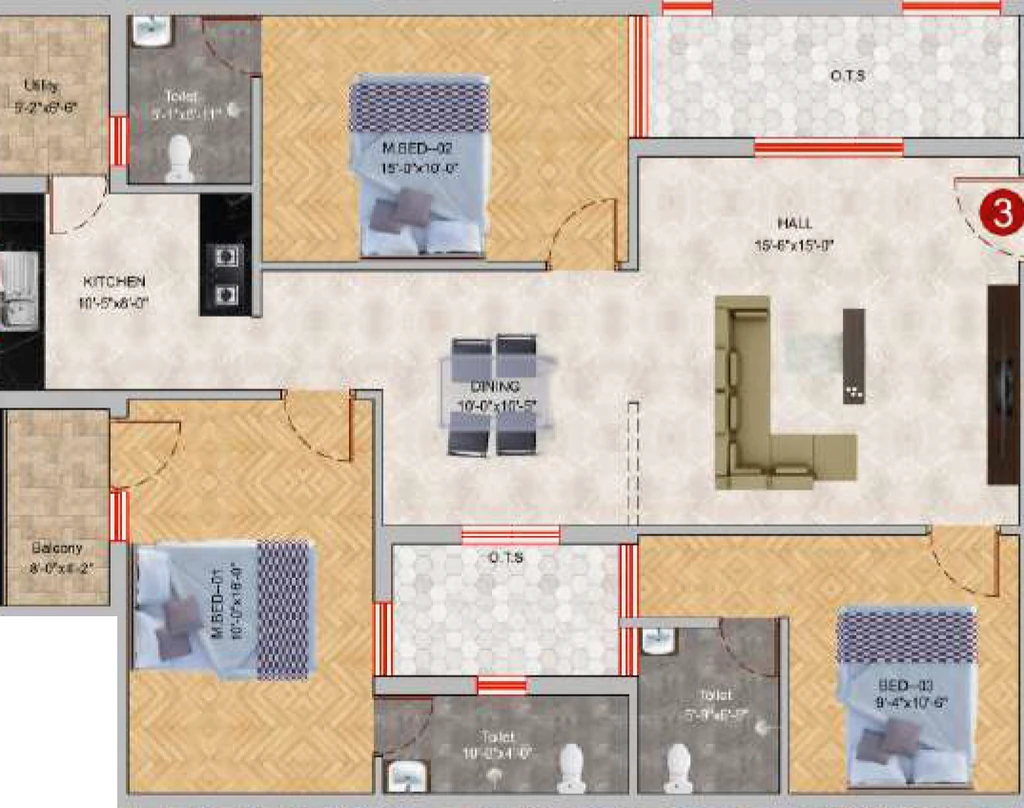 3 BHK Flat in VSK Aara Apartment in Koundampalayam, Coimbatore - Image 931989