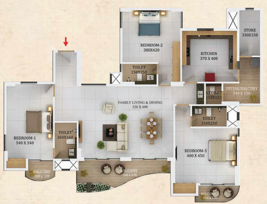 3 BHK Flat in The Lantern in Vennala, Kochi - Image 932006