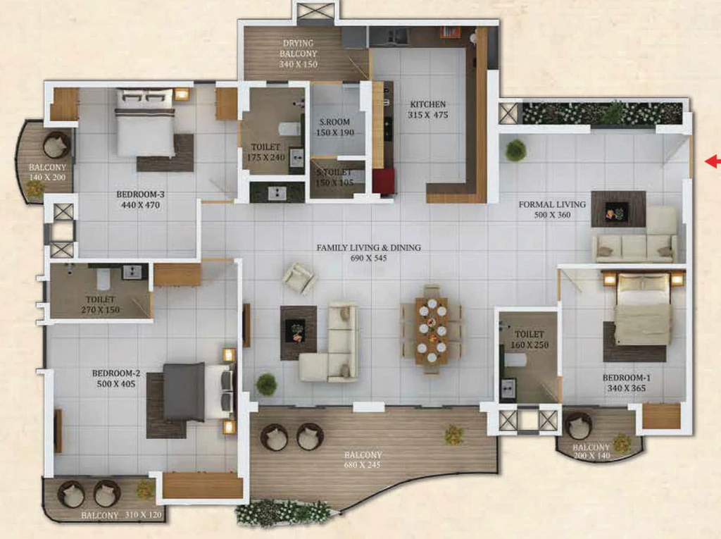 3 BHK Flat in The Lantern in Vennala, Kochi - Image 932007
