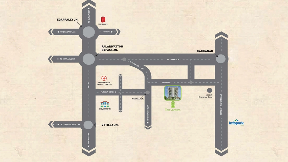 Location of The Lantern in Vennala, Kochi - Image 437805