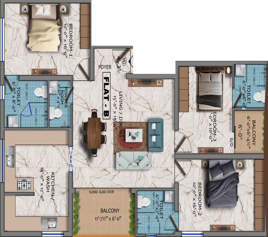 3 BHK Flat in Dhiyas Aurum in K K Pudur, Coimbatore - Image 932046