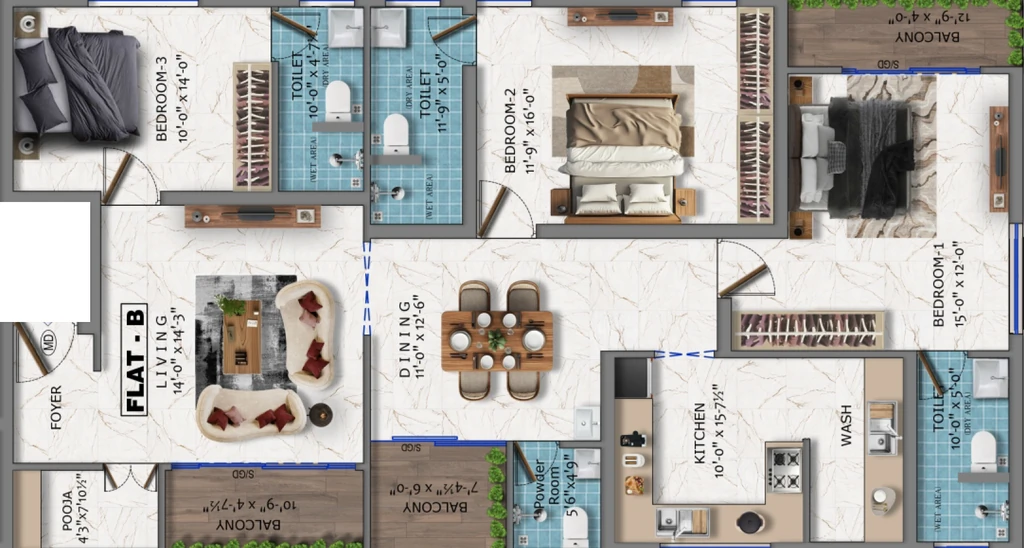 3 BHK Flat in Dhiya kripa in Saibaba Colony, Coimbatore - Image 932049