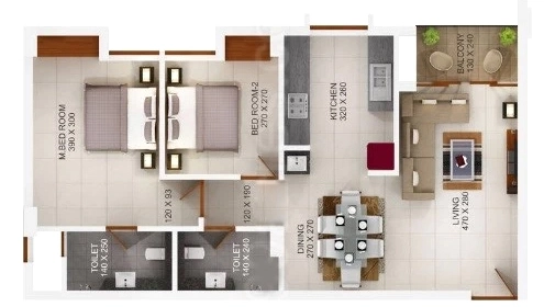 2 BHK Flat in Tulsi V Home in Kaloor, Kochi - Image 932062