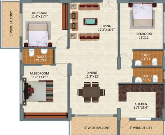 3 BHK Flat in Keystones AVSR Skycourt in Bhavanipuram, Vijayawada - Image 932082