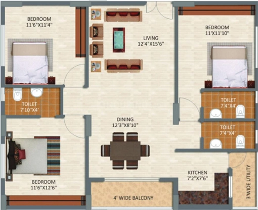3 BHK Flat in Keystones AVSR Skycourt in Bhavanipuram, Vijayawada - Image 932081