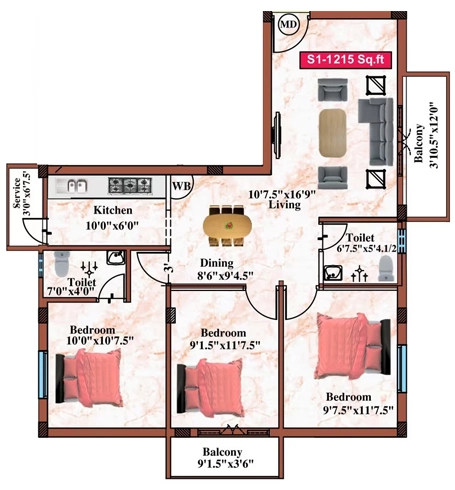 3 BHK Flat in Live Homes Delight in Perambur, Chennai - Image 932108
