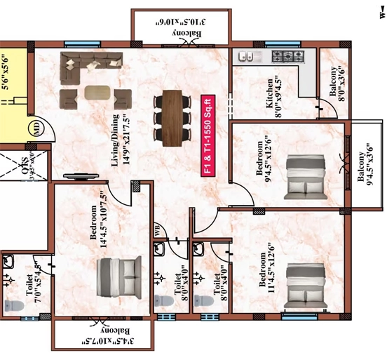 3 BHK Flat in Live Homes Delight in Perambur, Chennai - Image 932109