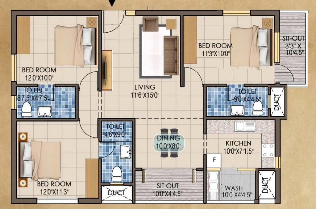 3 BHK Flat in Kriticons Jirawala Paradise in Purasaiwakkam, Chennai - Image 932136