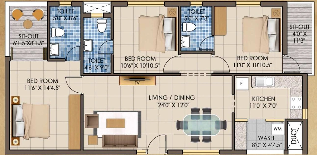 3 BHK Flat in Kriticons Jirawala Paradise in Purasaiwakkam, Chennai - Image 932140