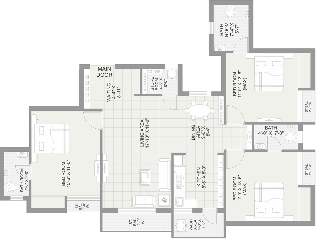 3 BHK Flat in Shree Crystal City in Bhakti Nagar, Rajkot - Image 932147