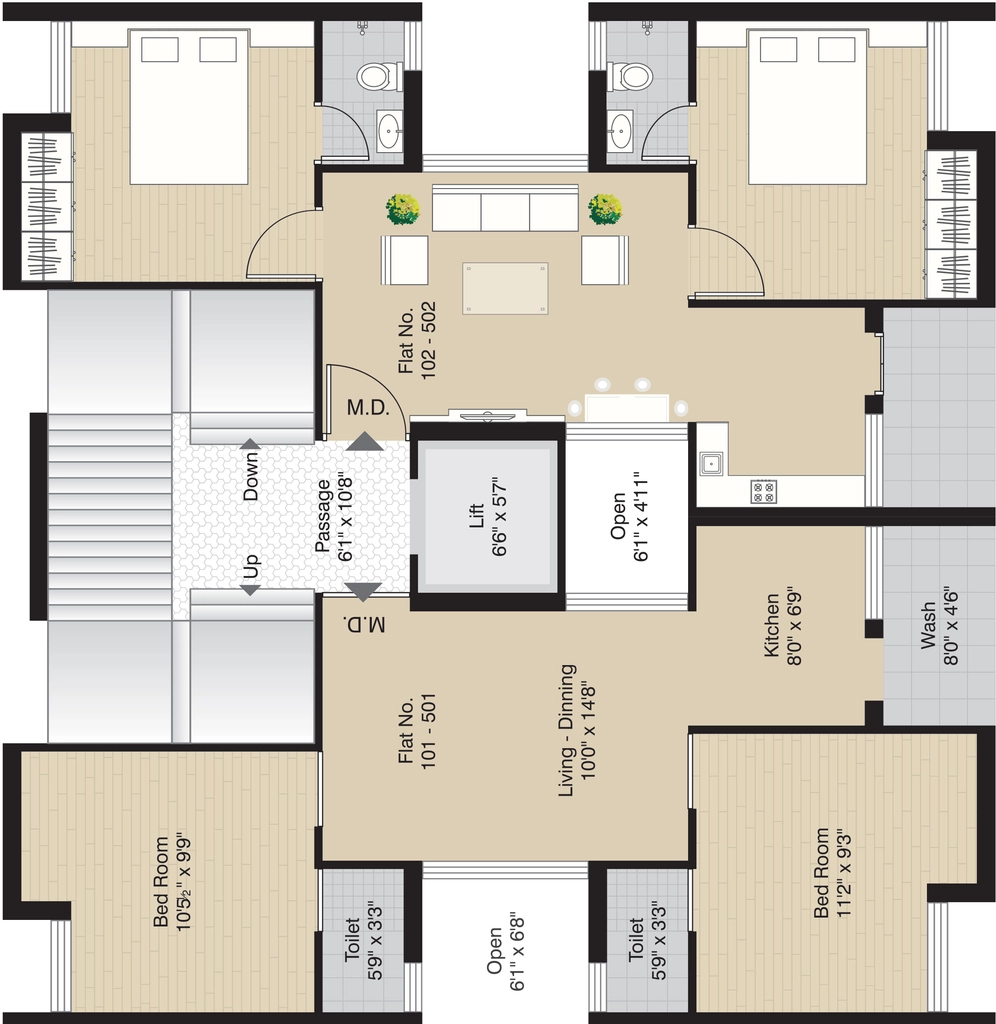 Floor Plan of Sagar Vraj Bhumi Appartment in Bhakti Nagar, Rajkot - Image 438323