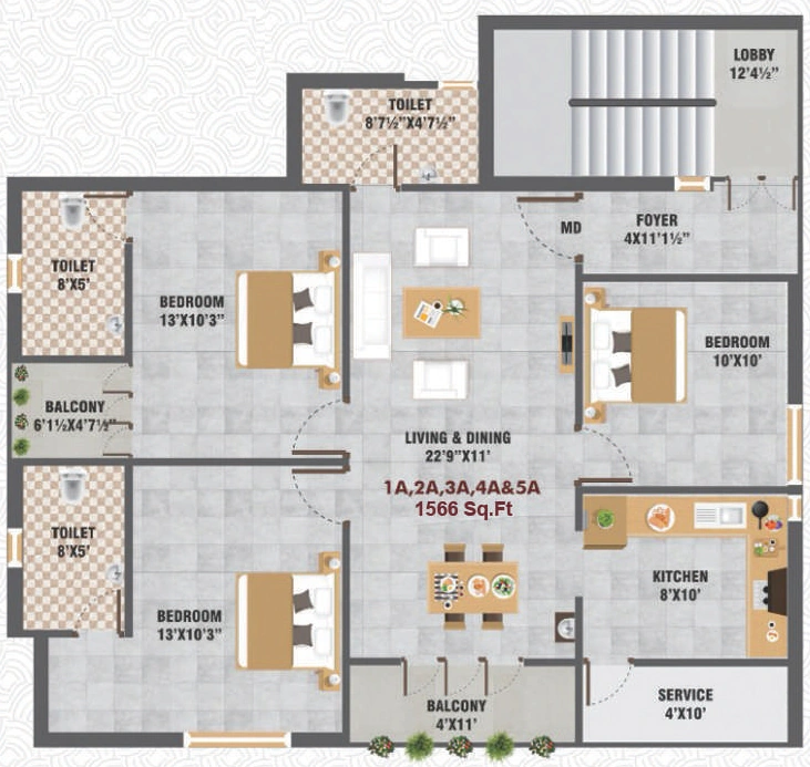3 BHK Flat in Ezy Amrit Kalash in Mogappair, Chennai - Image 932253