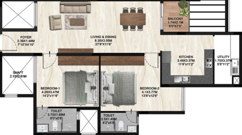 2 BHK Flat in Sunpure The Curve in Vijayanagar, Mysore - Image 932295