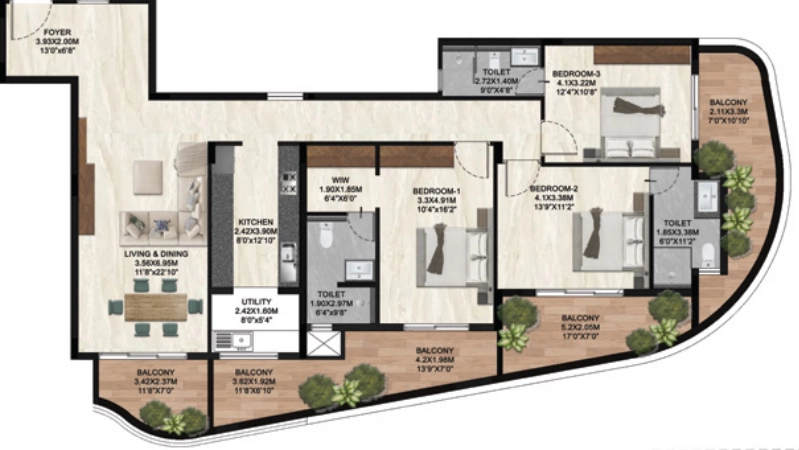 3 BHK Flat in Sunpure The Curve in Vijayanagar, Mysore - Image 932299