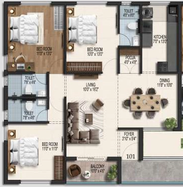 3 BHK Flat in Royal Vriksha in Iyyappanthangal, Chennai - Image 932359