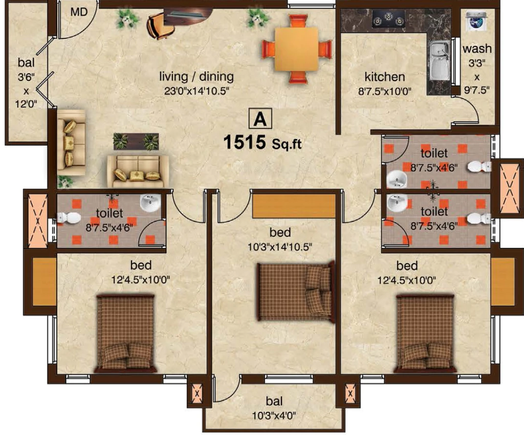 3 BHK Flat in Shrisha VSR Orchids in Perambur, Chennai - Image 932353