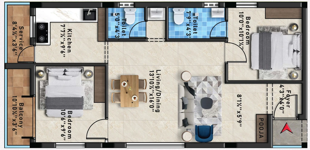 2 BHK Flat in Cinnamon Bliss in Ayanambakkam, Chennai - Image 932384