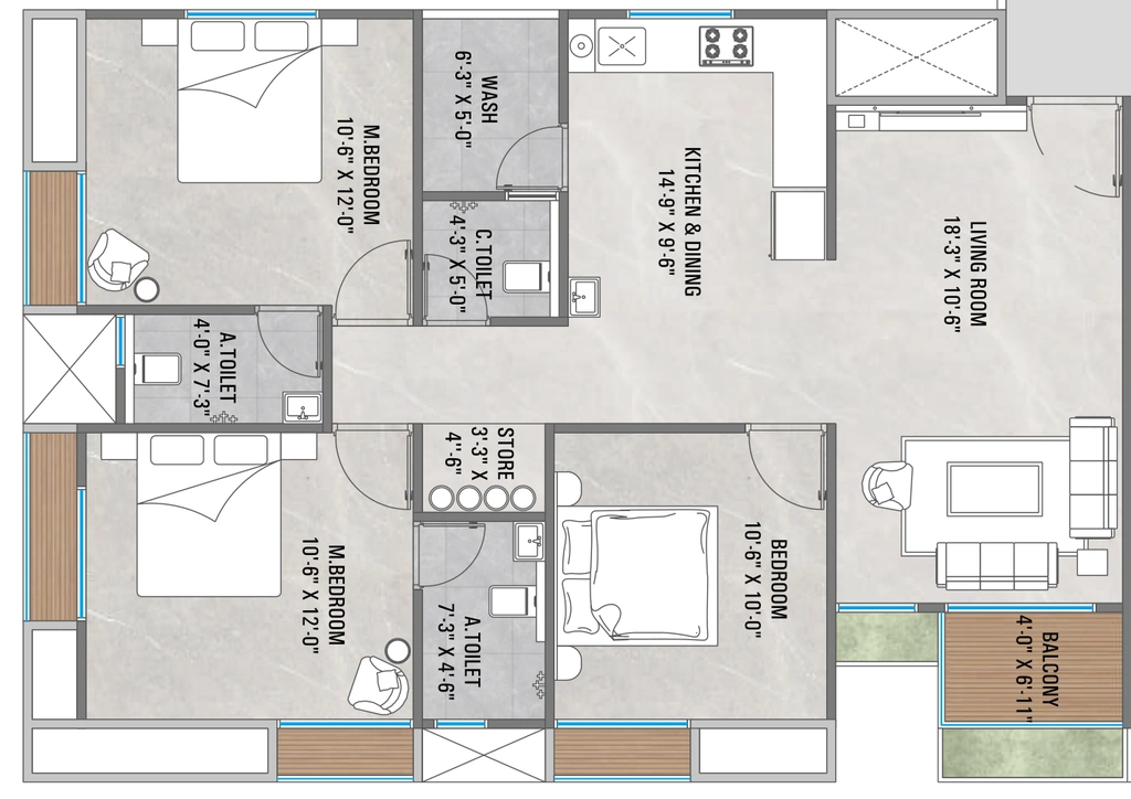 3 BHK Flat in Swagat Cordelia in Althan, Surat - Image 932369