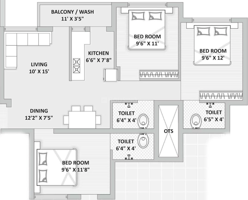 3 BHK Flat in Swati Heights in Kotharia, Rajkot - Image 932397