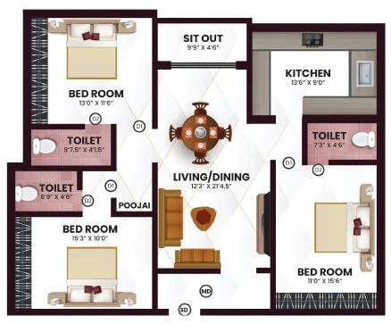 3 BHK Flat in Nexa Asta in Mogappair, Chennai - Image 932399
