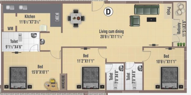 3 BHK Flat in BSR Balaji Enclave in Mogappair, Chennai - Image 932602