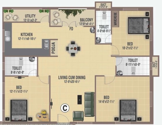 3 BHK Flat in BSR Balaji Enclave in Mogappair, Chennai - Image 932603