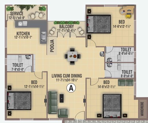 3 BHK Flat in BSR Balaji Enclave in Mogappair, Chennai - Image 932604