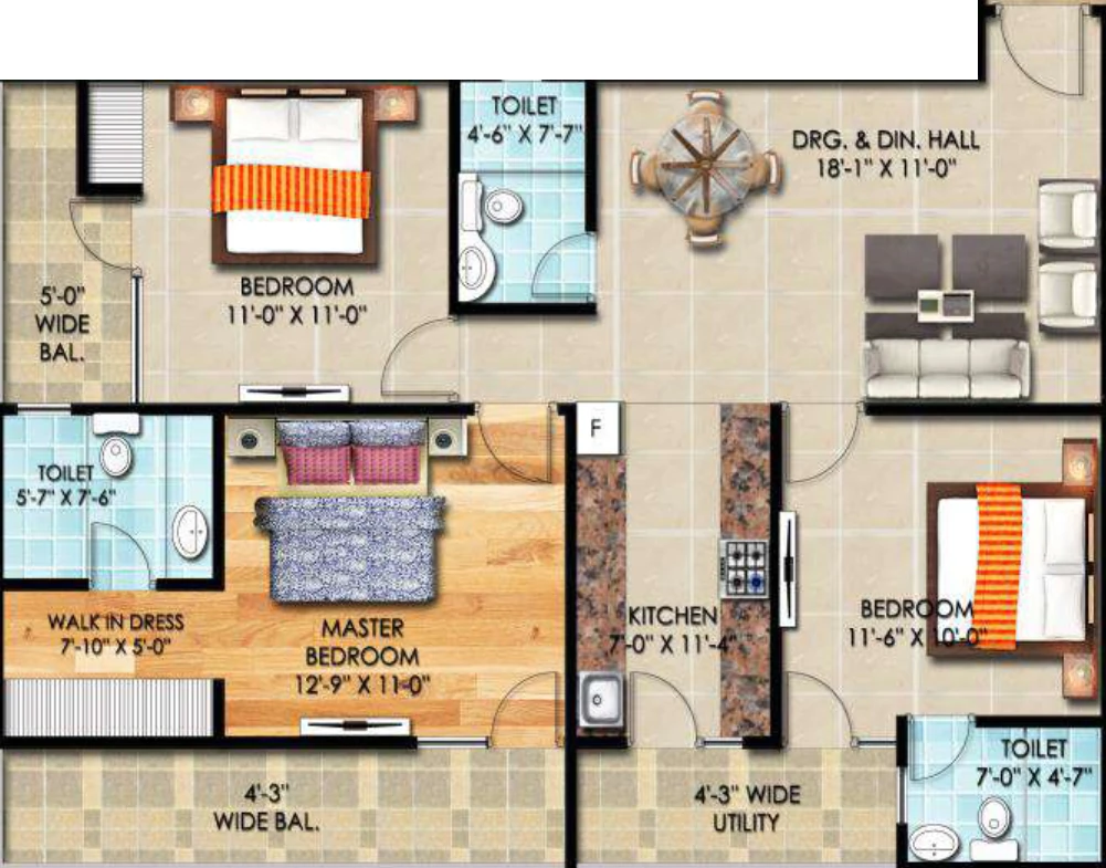 3 BHK Flat in Trivor Urbania City in Sector 27, Greater Noida - Image 932633