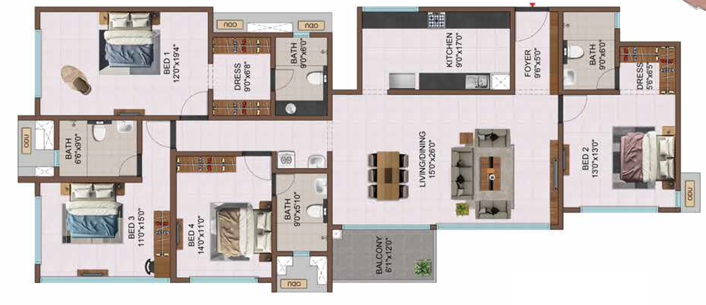 4 BHK Flat in Casagrand Aquagrove in Kolathur, Chennai - Image 932781