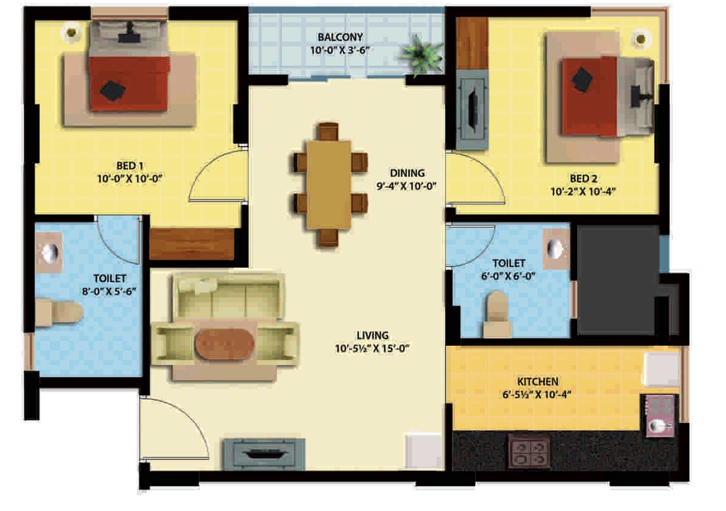 2 BHK Flat in Ganga Ishana Apartments in Kolathur, Chennai - Image 932766