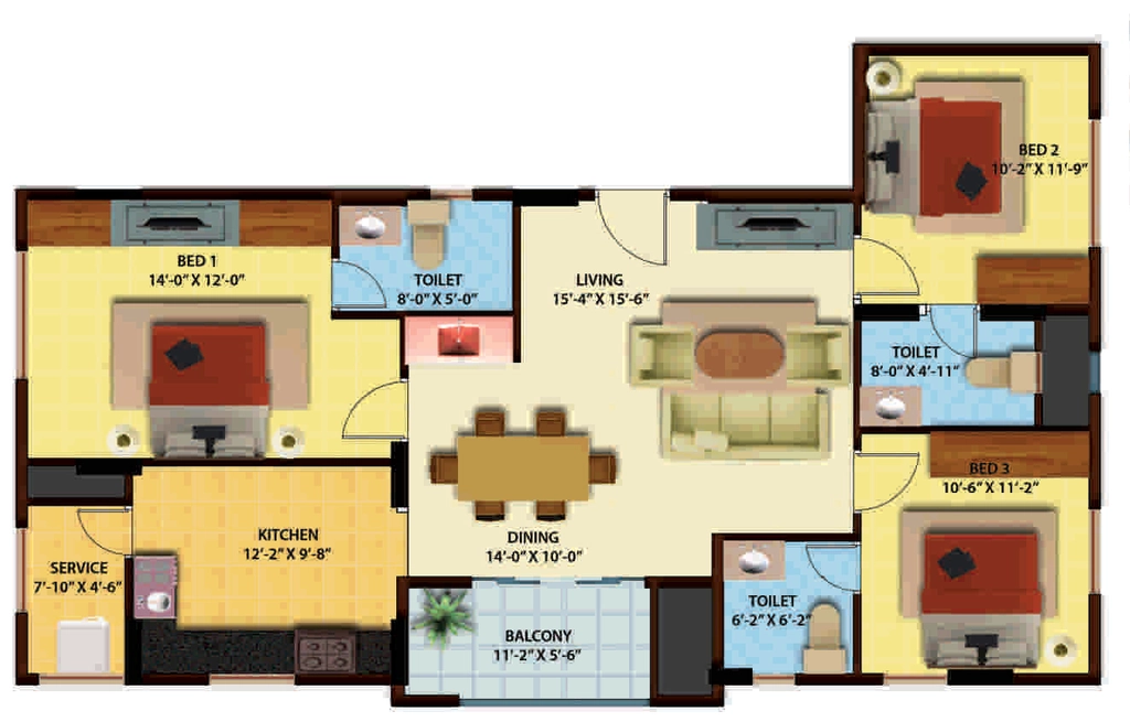 3 BHK Flat in Ganga Ishana Apartments in Kolathur, Chennai - Image 932769