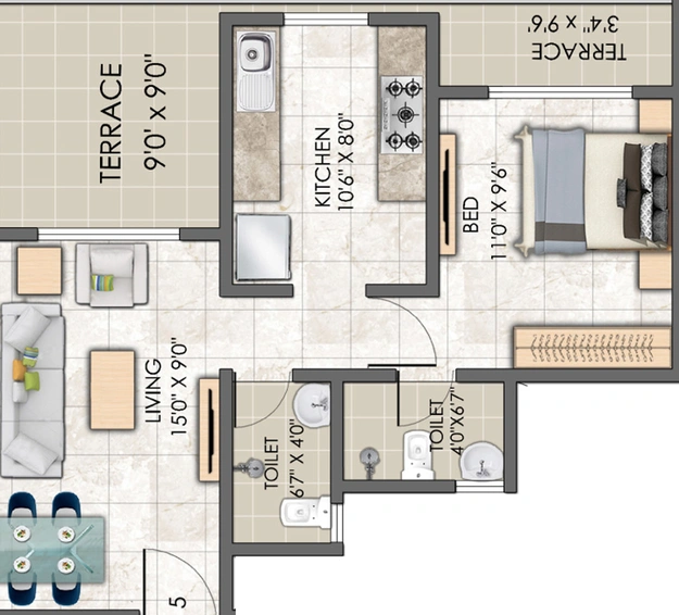 1 BHK Flat in Mega Pearl in Titwala, Thane - Image 448131
