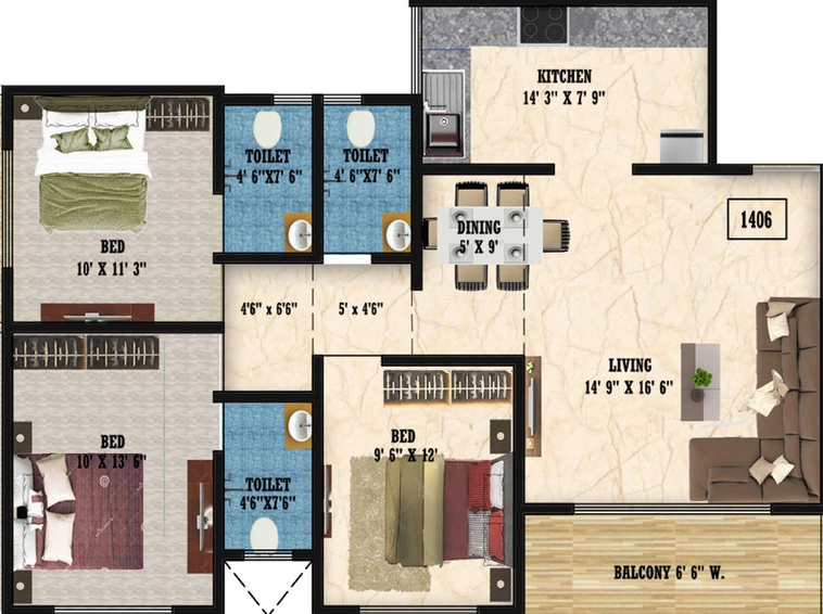 3 BHK Flat in Phoenix Rockmount Residency in Kalyan West, Thane - Image 448186