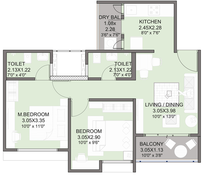 2 BHK Flat in Kohinoor Abhimaan Homes in Shirgaon, Pune - Image 421735