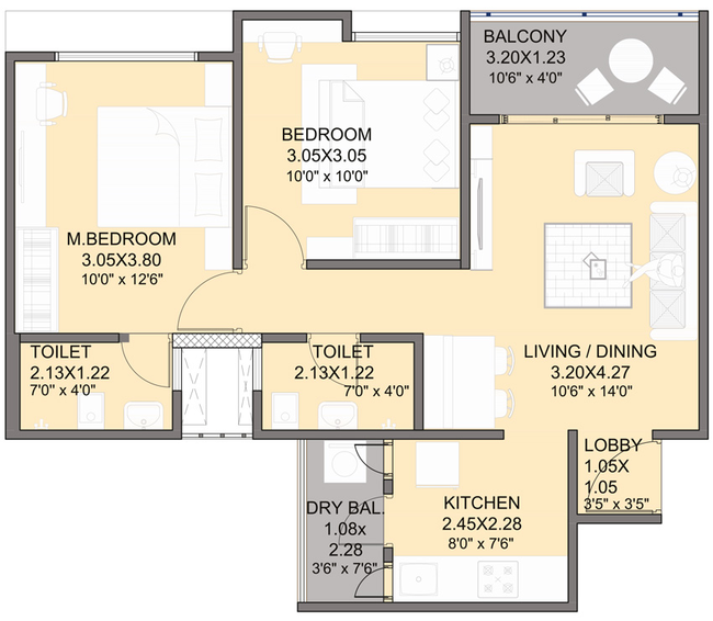 2 BHK Flat in Kohinoor Abhimaan Homes in Shirgaon, Pune - Image 421736