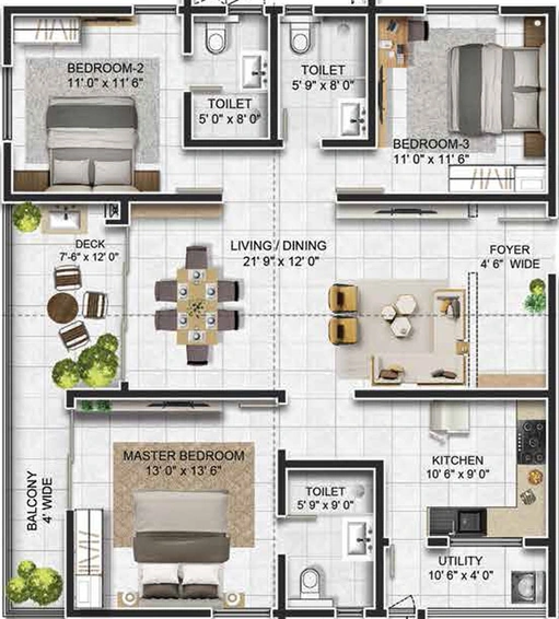 3 BHK Flat in Prestige Beverly Hills in Kokapet, Hyderabad - Image 515408